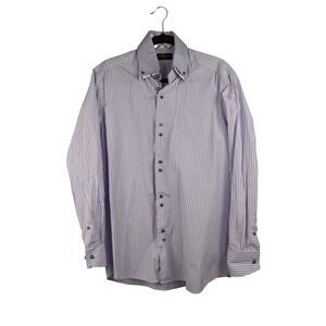 Domani Blue Label Mens Button Front Shirt Est. Size M Purple Striped Long Sleeve